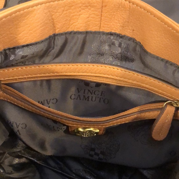 VINCE CAMUTO Tumbled Brown Leather Messenger Strappy Tote Crossbody Shoulder Bag - Picture 11 of 17